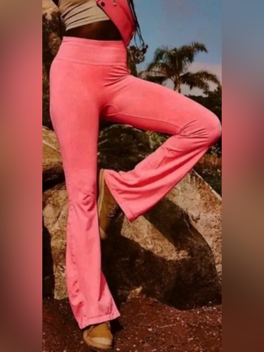 FREE PEOPLE FP MOVEMENT NEON CORAL GOOD KARMA FLARE LEGGINGS PANTS SZ XS/S XS S